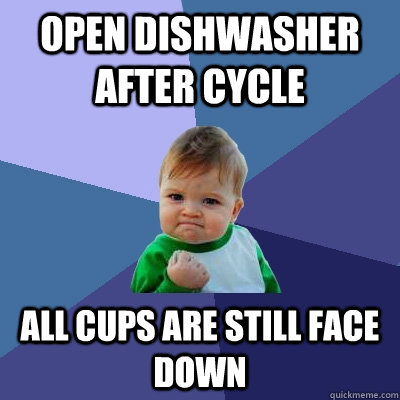 open dishwasher after cycle all cups are still face down - open dishwasher after cycle all cups are still face down  Misc