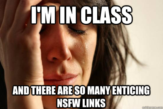 i'm in class and there are so many enticing nsfw links  First World Problems