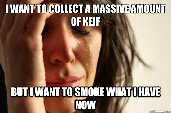 I want to collect a massive amount of keif but i want to smoke what i have now  First World Problems