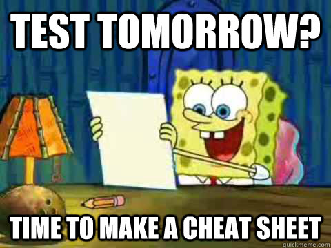 Test tomorrow? TIME TO MAKE A CHEAT SHEET - Test tomorrow? TIME TO MAKE A CHEAT SHEET  Procrastinating Spongebob