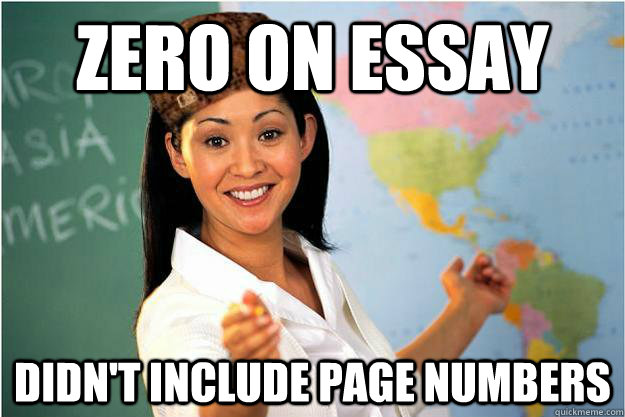 Zero on essay didn't include page numbers  Scumbag Teacher