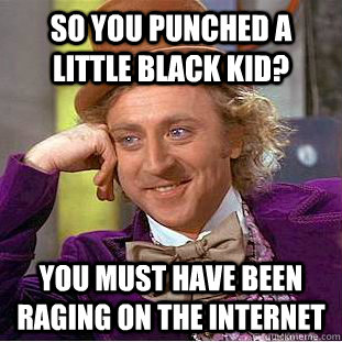 so you punched a little black kid? you must have been raging on the internet   Condescending Wonka