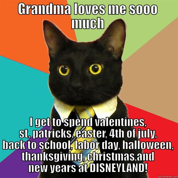 GRANDMA LOVES ME SOOO MUCH I GET TO SPEND VALENTINES, ST. PATRICKS, EASTER, 4TH OF JULY, BACK TO SCHOOL, LABOR DAY, HALLOWEEN, THANKSGIVING, CHRISTMAS,AND NEW YEARS AT DISNEYLAND! Business Cat