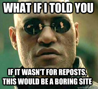 what if i told you if it wasn't for reposts, this would be a boring site  Matrix Morpheus