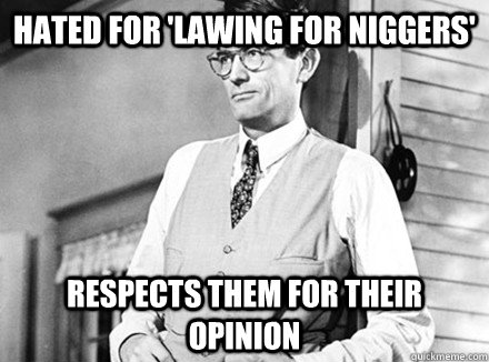 Hated for 'lawing for niggers' Respects them for their opinion   Atticus Finch