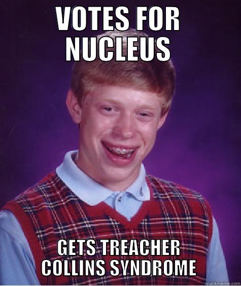 VOTES FOR NUCLEUS GETS TREACHER COLLINS SYNDROME Bad Luck Brian