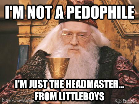 I'm not a pedophile  I'm just the headmaster... from littleboys  Drew Dumbledore