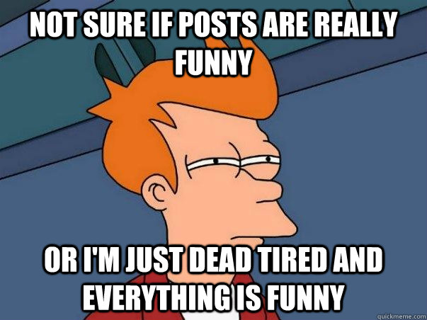 Not sure if posts are really funny or I'm just dead tired and everything is funny  Not sure Fry