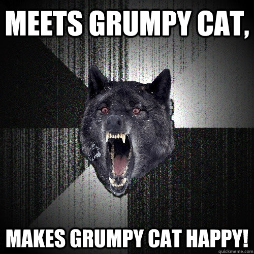 Meets grumpy cat, makes grumpy cat happy!  Insanity Wolf