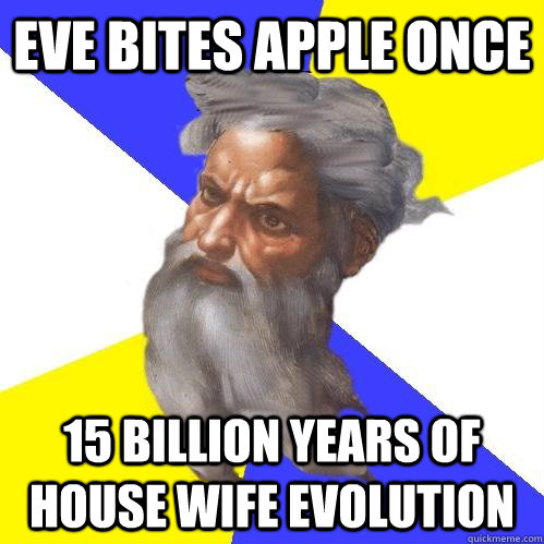 eve bites apple once 15 billion years of house wife evolution  Advice God