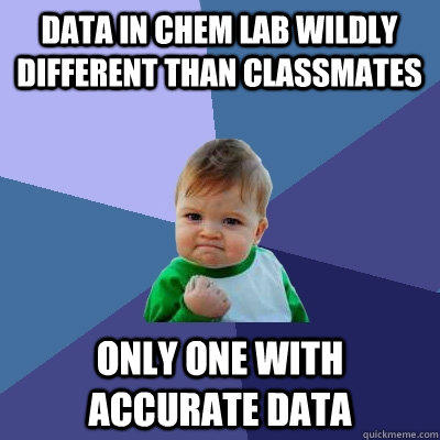 data in chem lab wildly different than classmates only one with accurate data  Success Kid