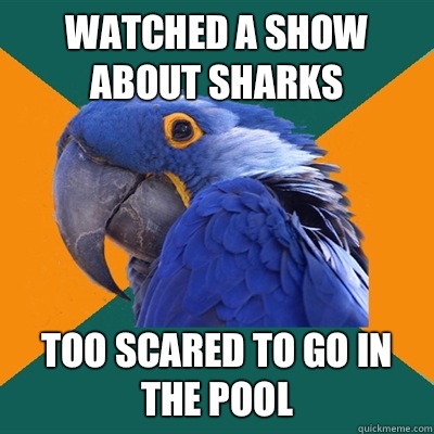 Watched a show about sharks Too scared to go in the pool  Paranoid Parrot