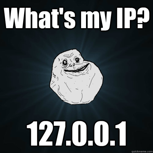 What's my IP? 127.0.0.1  Forever Alone