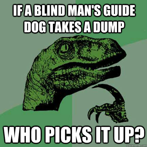 If a blind man's guide dog takes a dump who picks it up? - If a blind man's guide dog takes a dump who picks it up?  Philosoraptor