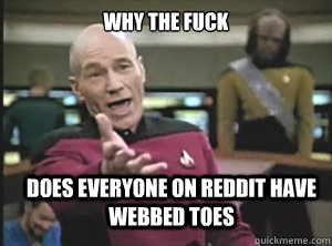 why the fuck does everyone on reddit have webbed toes  Annoyed Picard