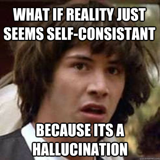 What if reality just seems self-consistant because its a hallucination - What if reality just seems self-consistant because its a hallucination  conspiracy keanu
