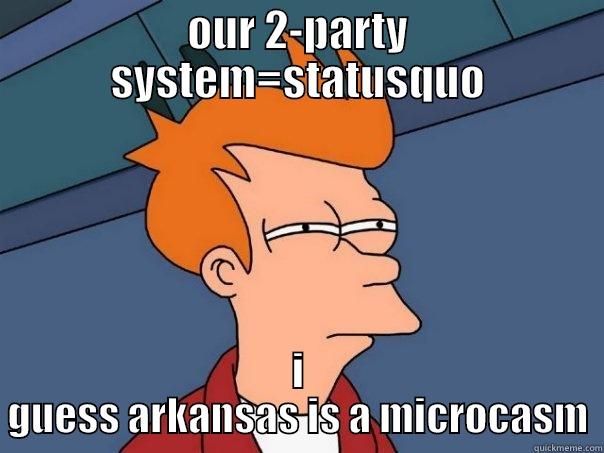 OUR 2-PARTY SYSTEM=STATUSQUO I GUESS ARKANSAS IS A MICROCASM Futurama Fry