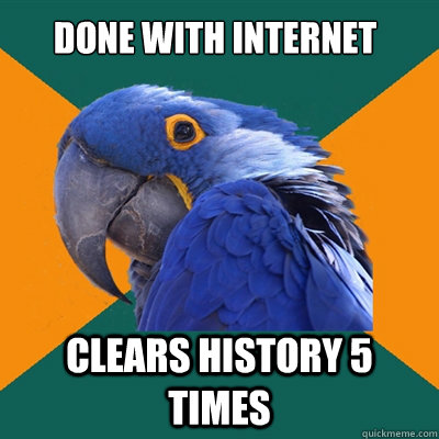 Done with internet Clears history 5 times  Paranoid Parrot