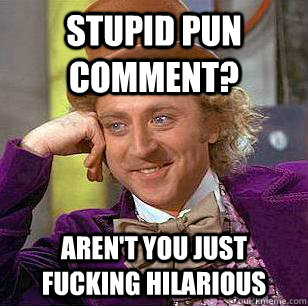 Stupid pun comment? Aren't you just fucking hilarious  Condescending Wonka