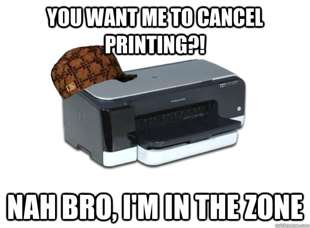 you want me to cancel printing?! nah bro, i'm in the zone  Scumbag Printer