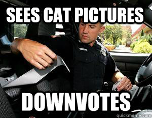 sees cat pictures downvotes  