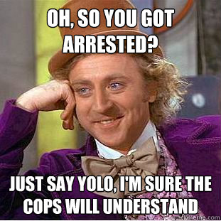 oh, So you got arrested? Just say yolo, I'm sure the cops will understand  Condescending Wonka