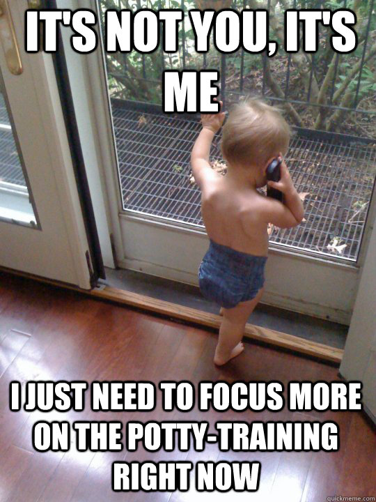 It's not you, it's me I just need to focus more on the potty-training right now - It's not you, it's me I just need to focus more on the potty-training right now  Tough Love Baby