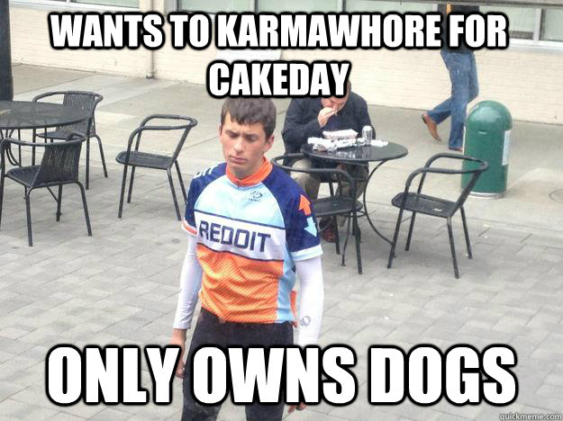 Wants to karmawhore for cakeday Only owns dogs - Wants to karmawhore for cakeday Only owns dogs  Rough Life Redditor