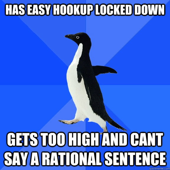 Has easy hookup locked down gets too high and cant say a rational sentence  Socially Awkward Penguin