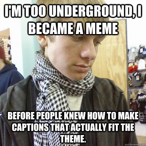 I'm too underground, I became a meme Before people knew how to make captions that actually fit the theme.  First World Problems Hipster