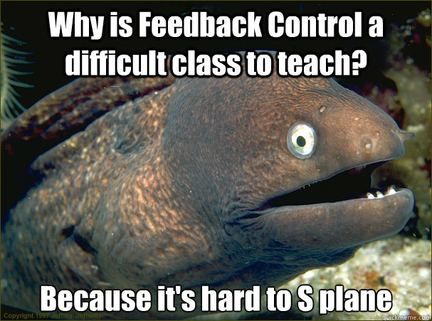 Why is Feedback Control a difficult class to teach? Because it's hard to S plane  Bad Joke Eel