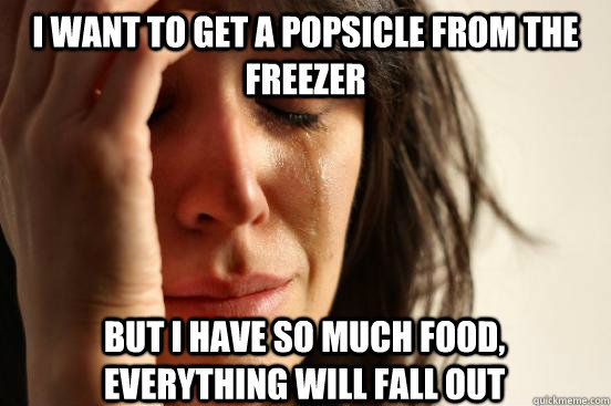 I want to get a Popsicle from the freezer  But i have so much food, everything will fall out  First World Problems