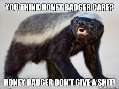 You think Honey Badger Care? Honey Badger don't give a shit!  Honey Badger