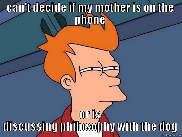 CAN'T DECIDE IF MY MOTHER IS ON THE PHONE OR IS DISCUSSING PHILOSOPHY WITH THE DOG Futurama Fry