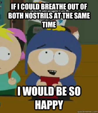 If I could breathe out of both nostrils at the same time I would be so happy  Craig - I would be so happy