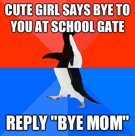 Cute girl says bye to you at school gate Reply 