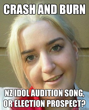 Crash and burn NZ idol audition song, or election prospect? - Crash and burn NZ idol audition song, or election prospect?  Liz Shaw