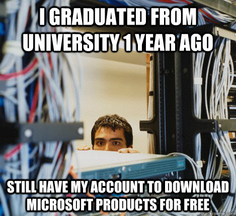 i graduated from university 1 year ago still have my account to download microsoft products for free  