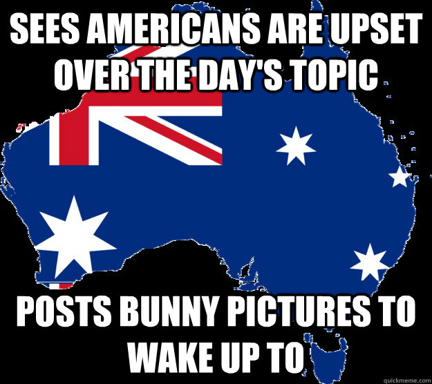 Sees americans are upset over the day's topic posts bunny pictures to wake up to - Sees americans are upset over the day's topic posts bunny pictures to wake up to  Good Guy Australia