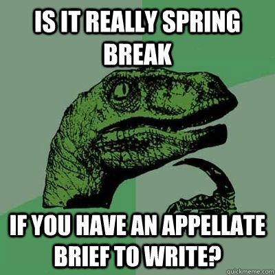 IS IT REALLY SPRING BREAK IF YOU HAVE AN APPELLATE BRIEF TO WRITE? - IS IT REALLY SPRING BREAK IF YOU HAVE AN APPELLATE BRIEF TO WRITE?  Married Philosoraptor