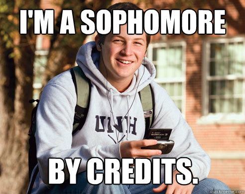 I'm a Sophomore By Credits.  College Freshman