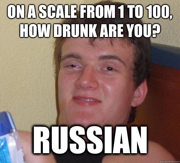 On a scale from 1 to 100, how drunk are you? Russian  10 Guy