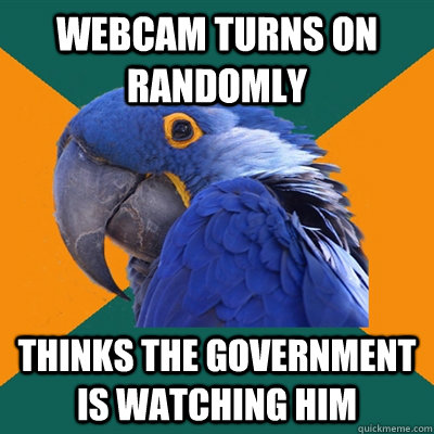 Webcam turns on randomly Thinks the government is watching him  Paranoid Parrot