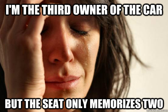 I'M THE THIRD OWNER OF THE CAR BUT THE SEAT ONLY MEMORIZES TWO - I'M THE THIRD OWNER OF THE CAR BUT THE SEAT ONLY MEMORIZES TWO  First World Problems