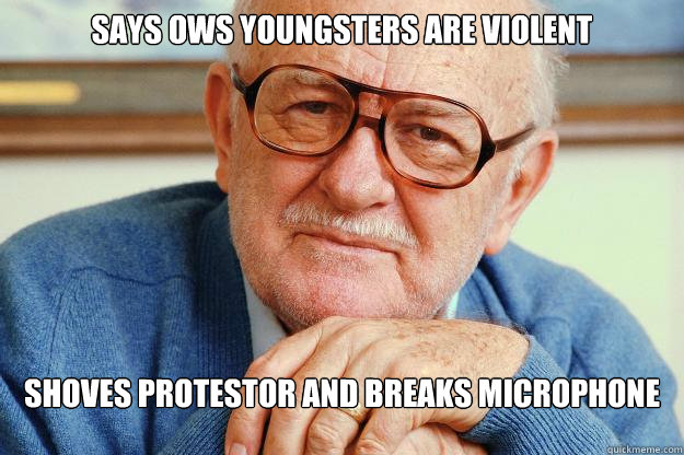 Says OWS youngsters are violent shoves protestor and breaks microphone  Old man