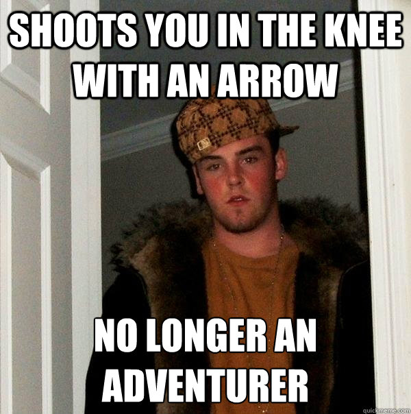 Shoots you in the knee with an arrow No longer an adventurer   Scumbag Steve