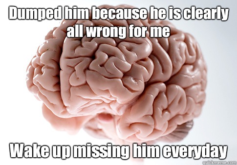 Dumped him because he is clearly all wrong for me Wake up missing him everyday   Scumbag Brain