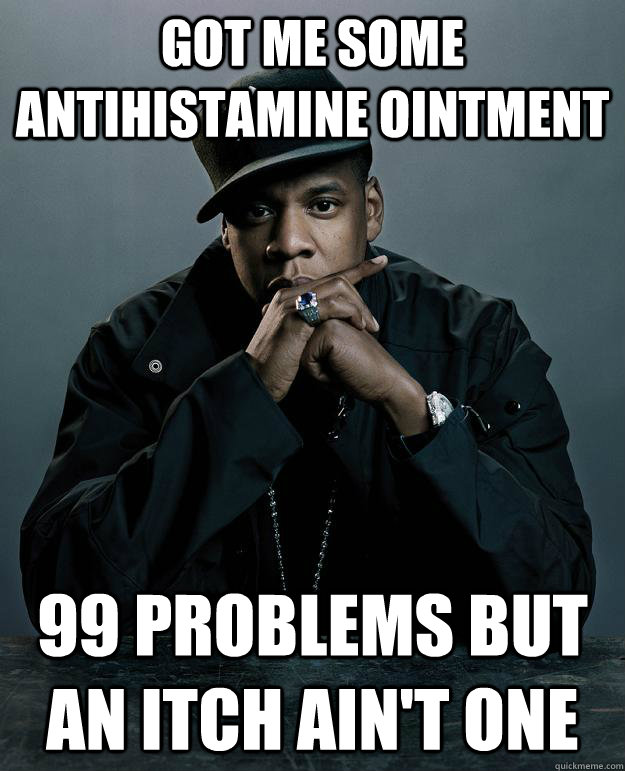 Got me some antihistamine ointment 99 problems but an itch ain't one  Jay Z Problems