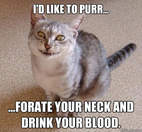 I'd like to purr... ...forate your neck and drink your blood. - I'd like to purr... ...forate your neck and drink your blood.  Vampire Cat