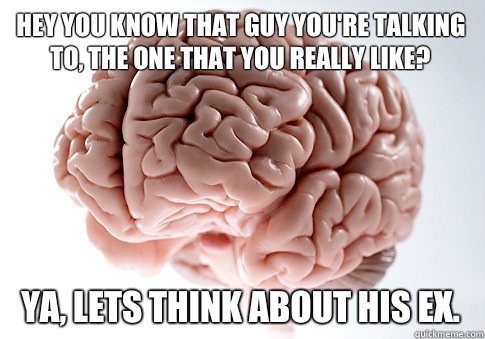 Hey you know that guy you're talking to, the one that you really like? Ya, lets think about his ex.  Scumbag Brain